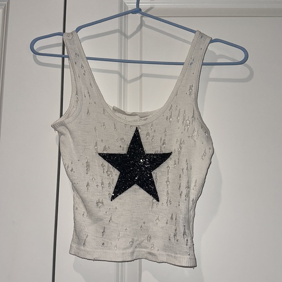 LF Stores Emma & Sam Star Patch Poor Boy Tank | White and Black | M - Picture 2 of 6